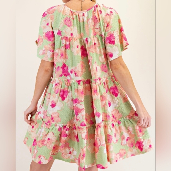 Easel Floral Knit Popcorn Tiered Dress #496-501 - Picture 5 of 12